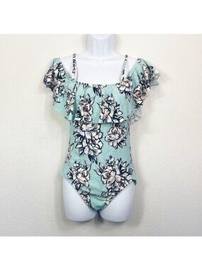 Sea Angel Ruffle Cold Shoulder One Piece Swimsuit Blue Veronica Size Medium